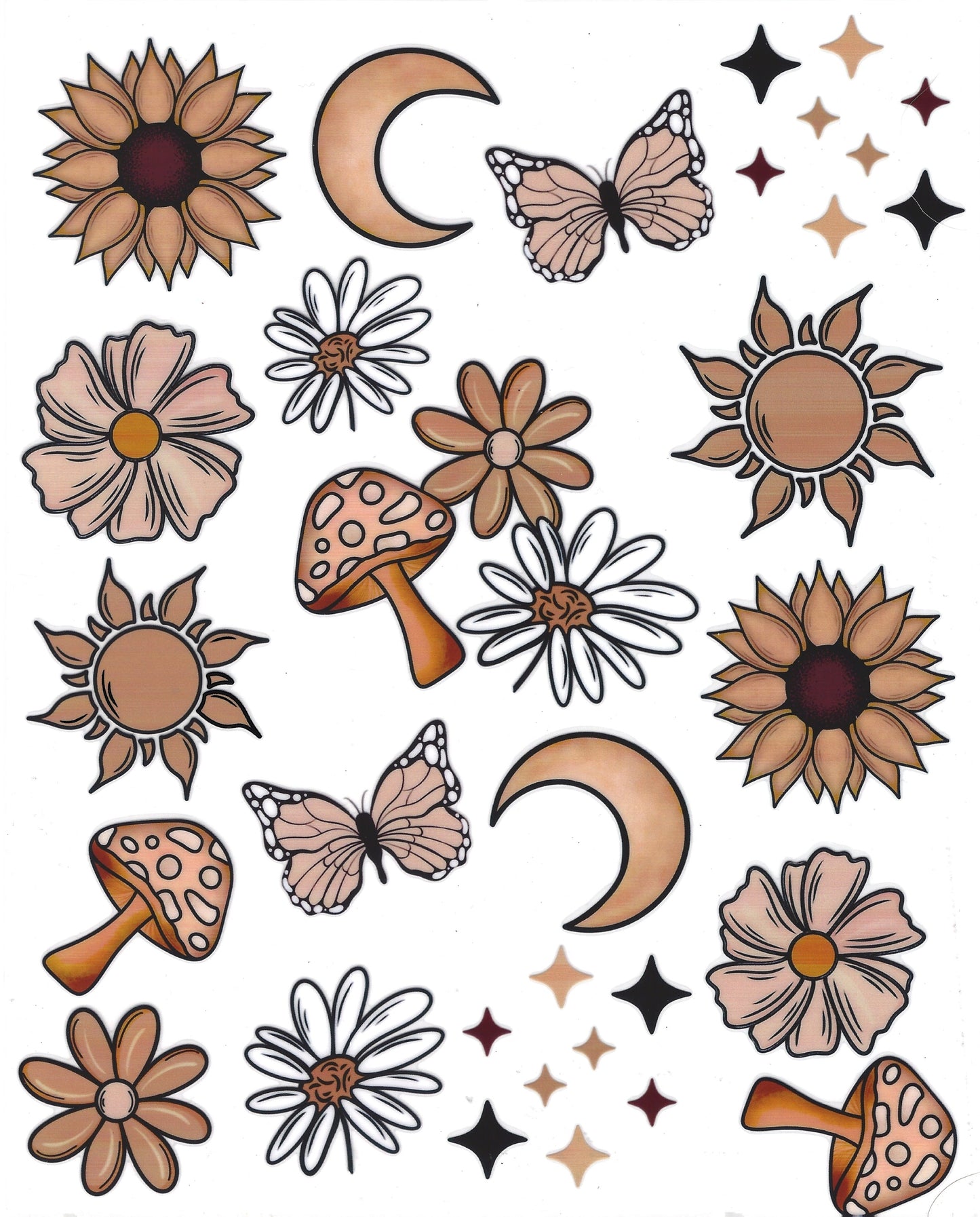 Mushrooms, Stars, and Moons Tansfer Sheet