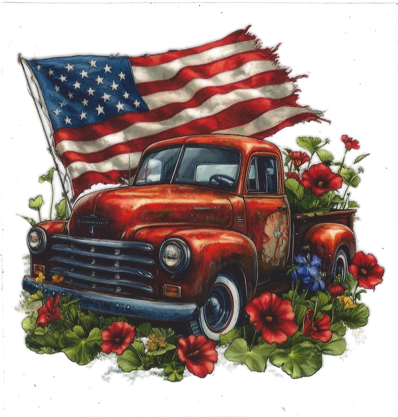 Vintage Truck and American Flag