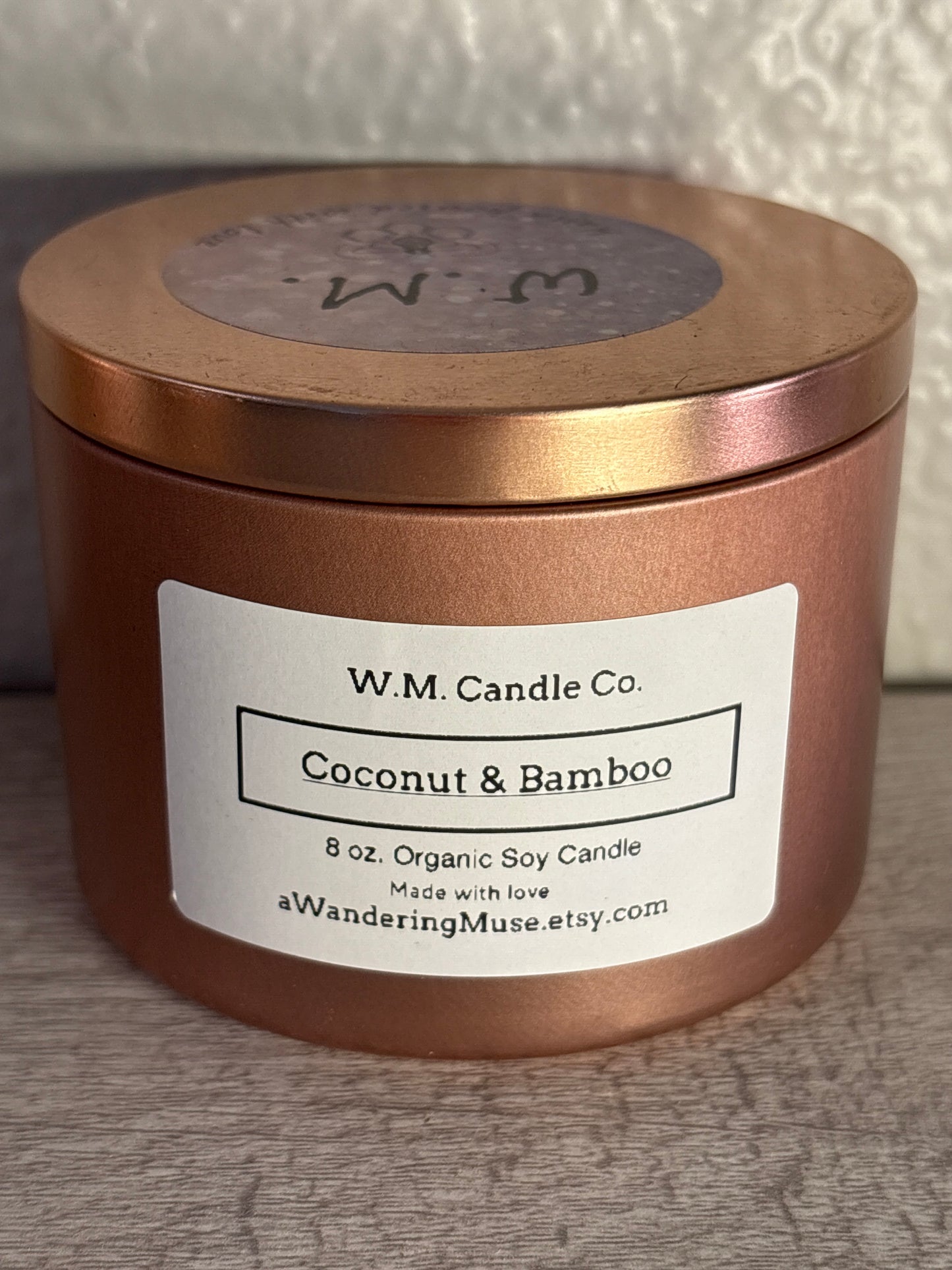 -Coconut Bamboo- 8oz Organic Soy Candle