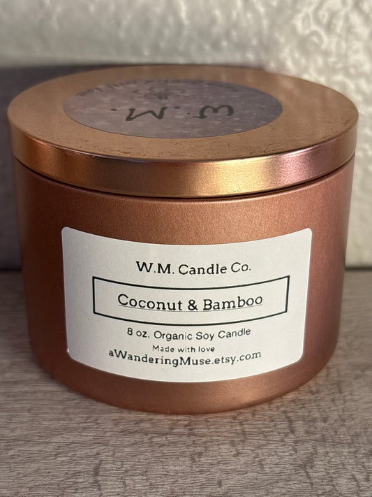 -Coconut Bamboo- 8oz Organic Soy Candle