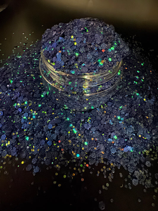 -Starry Starry Night- Navy Blue and Glow Custom Mixed Glitter