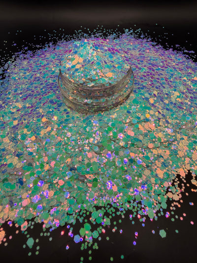 -Comet’s Tail- Pink, Blue, White, Violet, Green Chameleon White Glitter