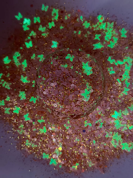 -Butterfly Kisses- Custom Chunky Glitter Mix with Moondust Glow Butterflies and Bubble Glitter
