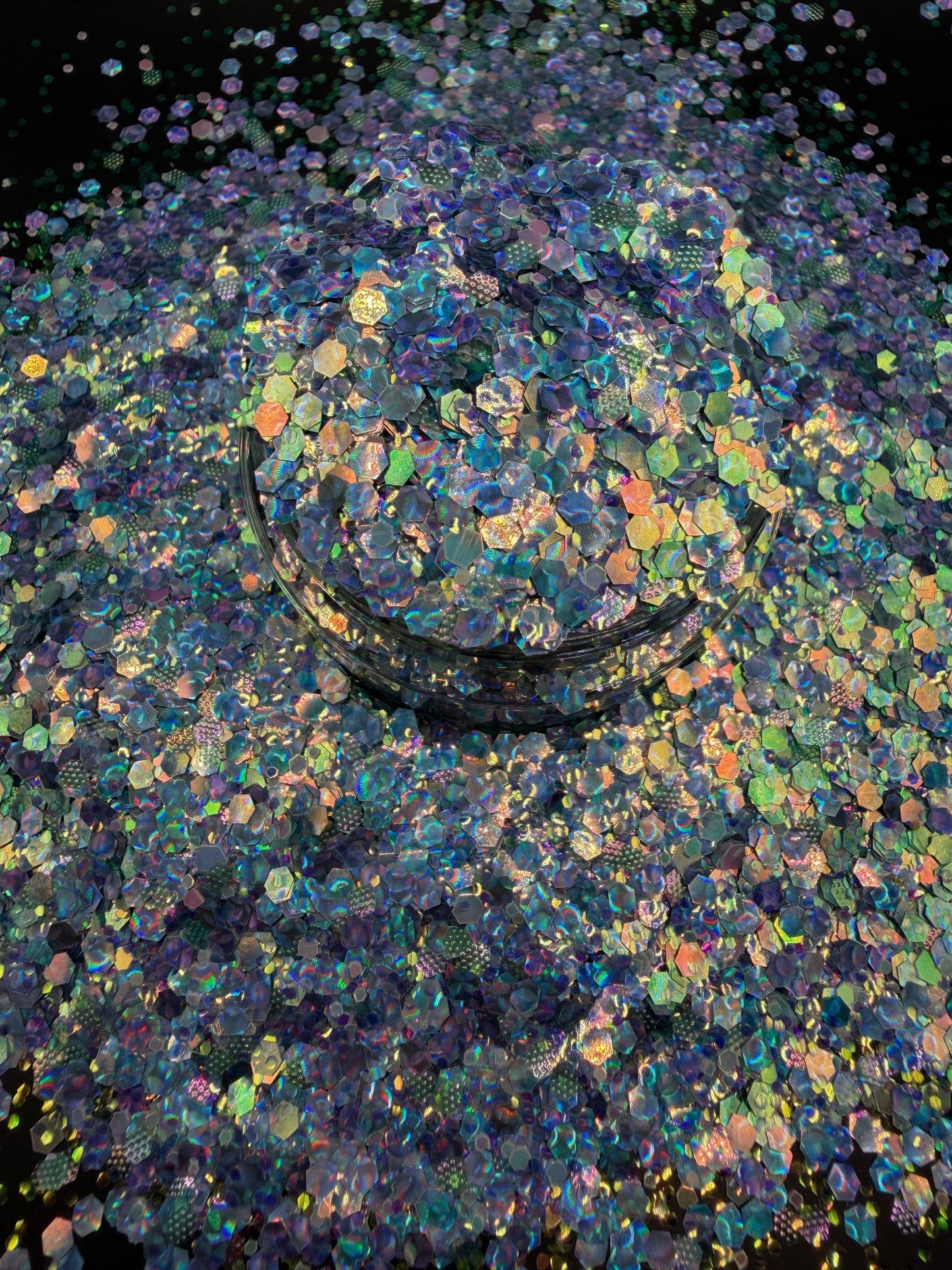-Abalone- Custom Mixed Glitter, Baby Blue Cateye