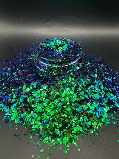 -Holocene- Chameleon Navy Blue/Green Holographic Chunky MixGlitter
