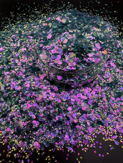 -Field Of Flowers- Green/Violet Shift Chameleon, Mini Bubble Custom Mix Glitter
