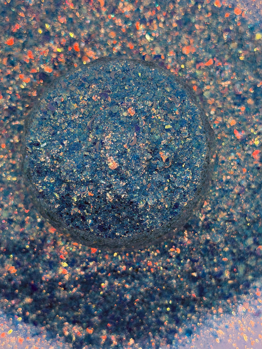-Water Goddess- Custom Chunky Flakes and Iridescent Glitter Mix with Blue Glow Moons