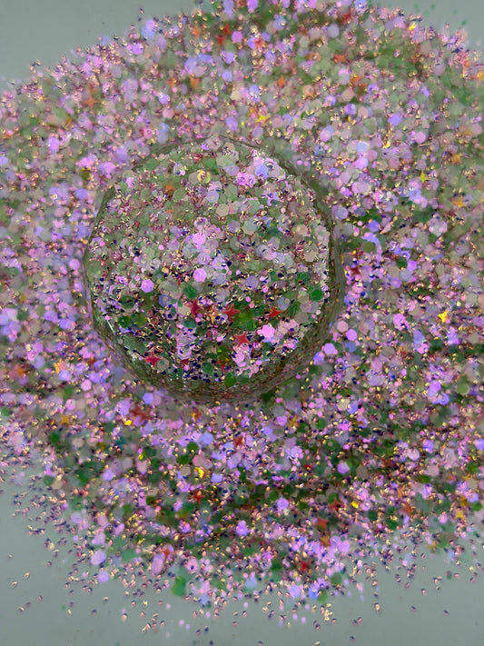 -Soul Sister- Custom Chunky Chameleon Glitter Mix with Pink Glow Stars