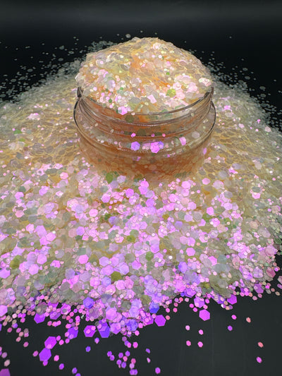 -Magic City- Iridescent Chameleon Pale Gold/Pink Chunky Mix Glitter