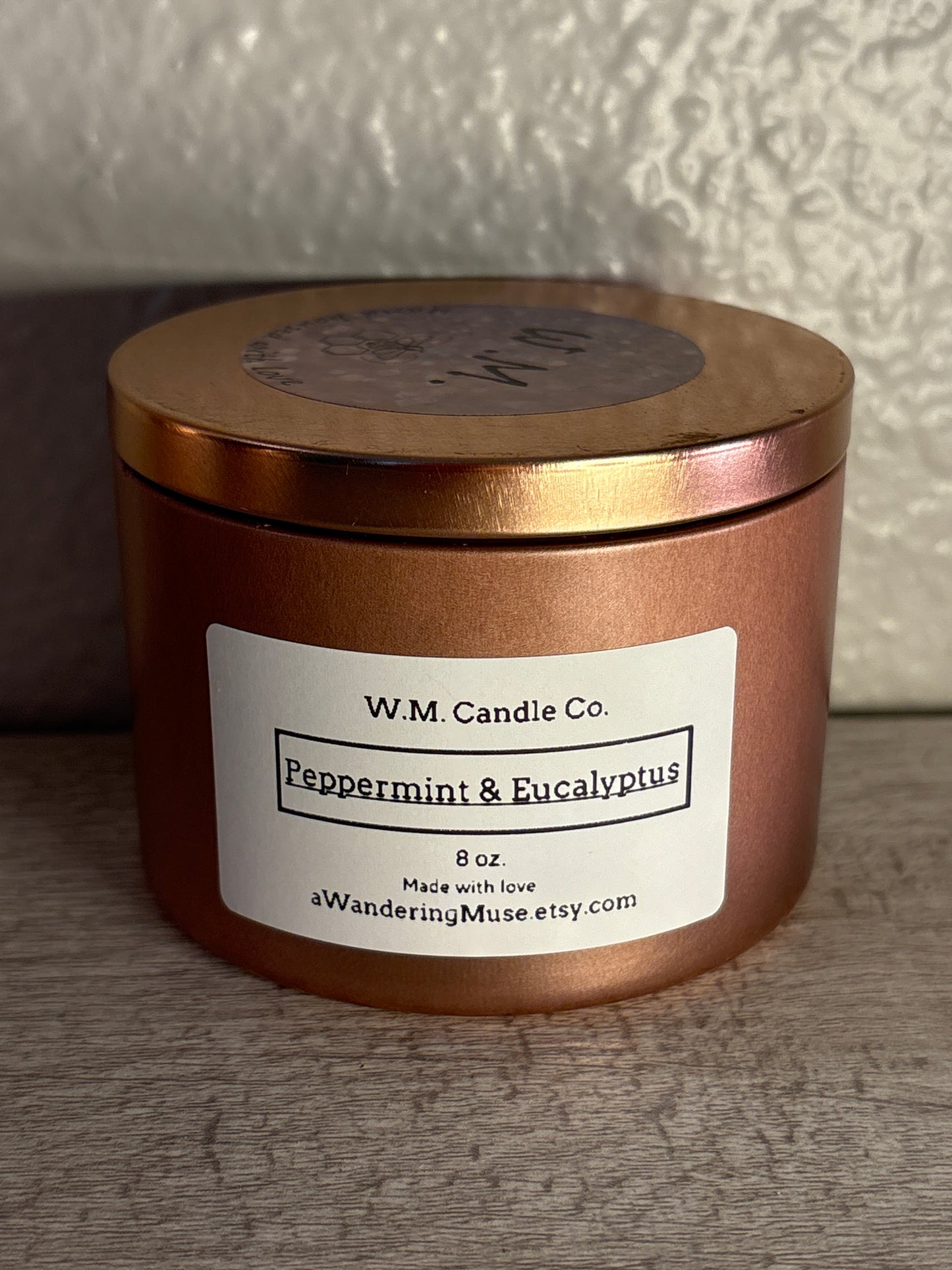 -Peppermint Eucalyptus- 8oz Organic Soy Candle
