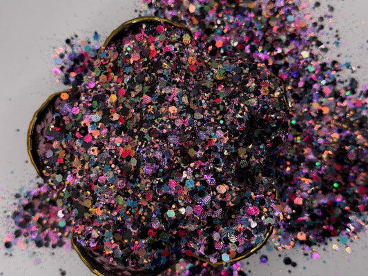 -Riot- Muti-Colored Mix, and Textured Iridescent Glitter With Blue Glow Stars