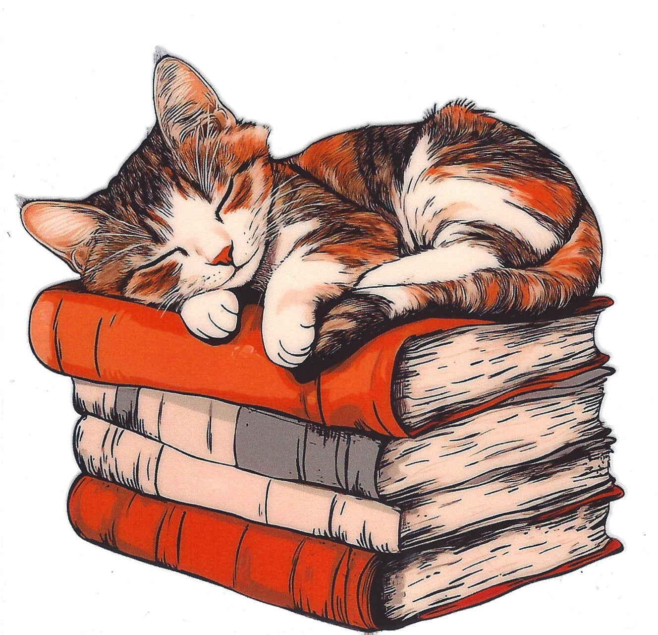 Sleepy Kitty on a stack of Books