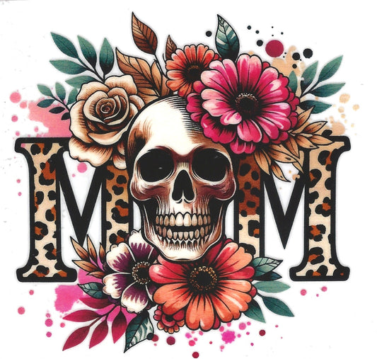 Leopard Mom with Skull and Flowers,